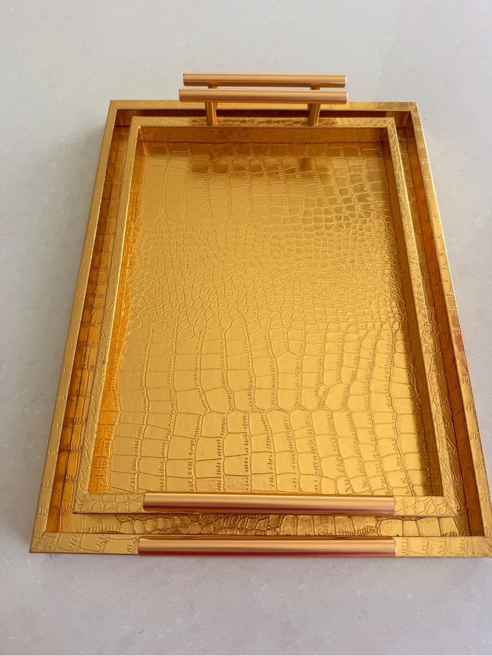 Gold Croc-Embossed Decorative Serving Trays